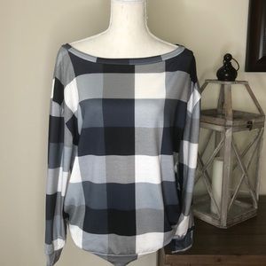 NWOT Blue plaid boatneck top XL